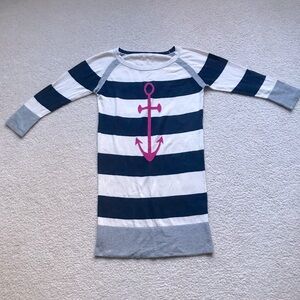 Like New! XS Navy Blue & Cream Striped Nautical Tunic with Pink Anchor Design
